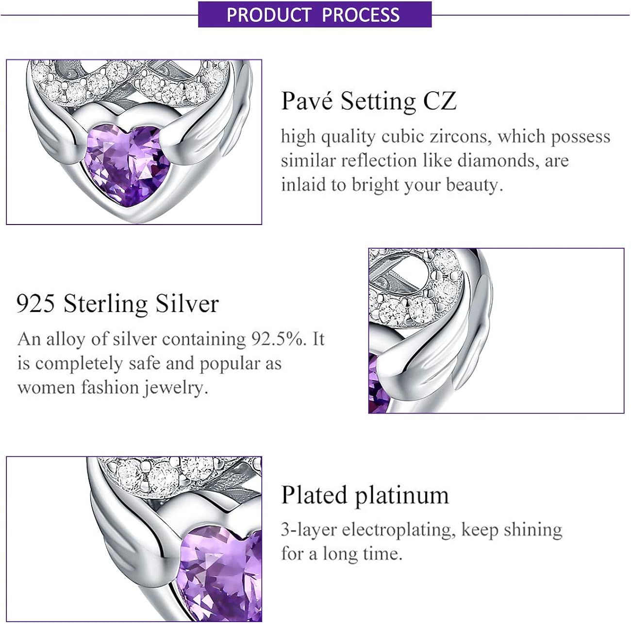 Miniatura 2 de Forever Queen - Abalorio de piedra de nacimiento para pulsera de abalorios de plata de ley 925 con corazón de amor infinito abalorios de feliz