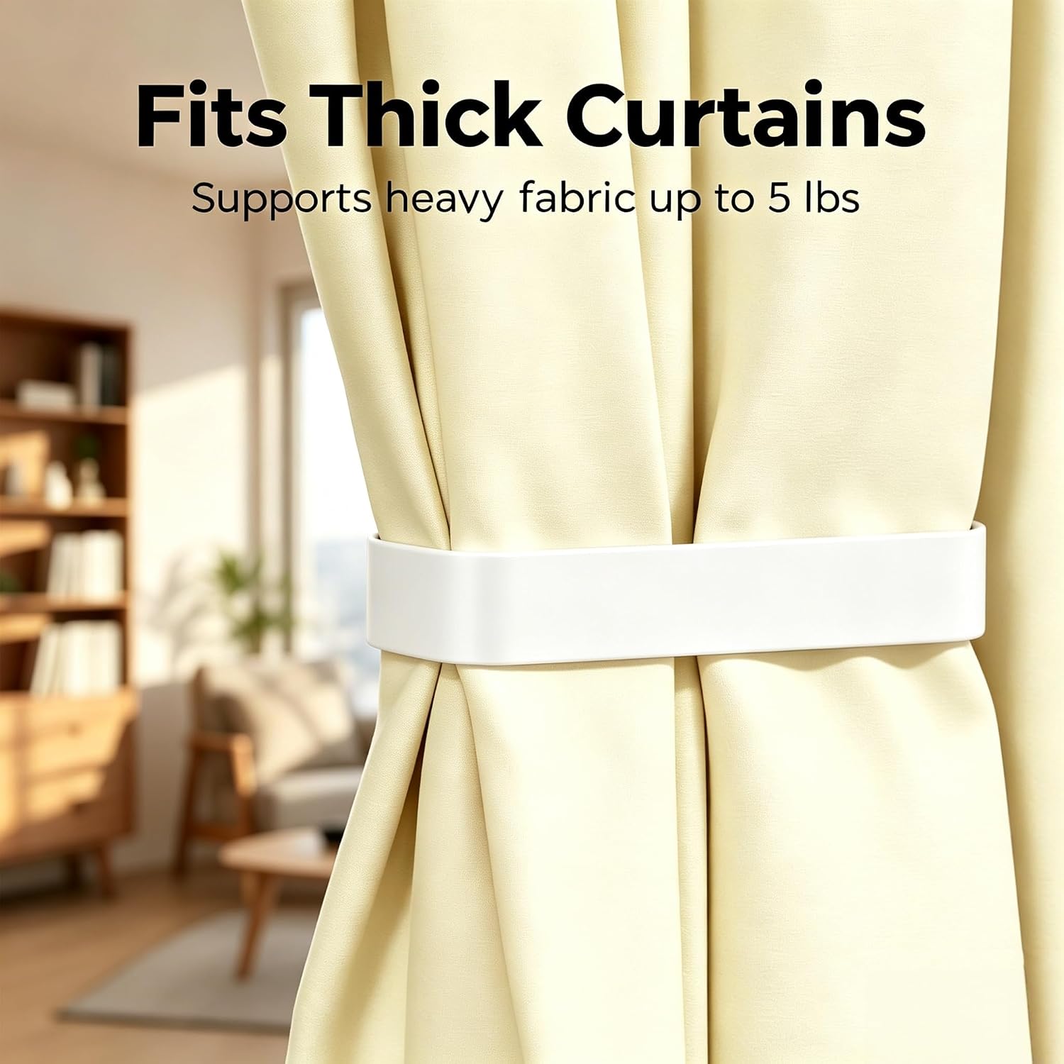 White Adhesive Curtain Holdbacks, Vintage No Drill Curtain Holdbacks, Self‑Adhesive Curtain Tie Back Hooks, Damage‑Free Peel and Stick for Bedroom Living Room Apartment, 2 Pack