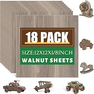 18 Pack Walnut Plywood Sheets 12x12x1/8 Inch,3mm Plywood for Laser Cutting & Engraving,Unfinished Wood for Crafts,Wood Burning,Architectural Models