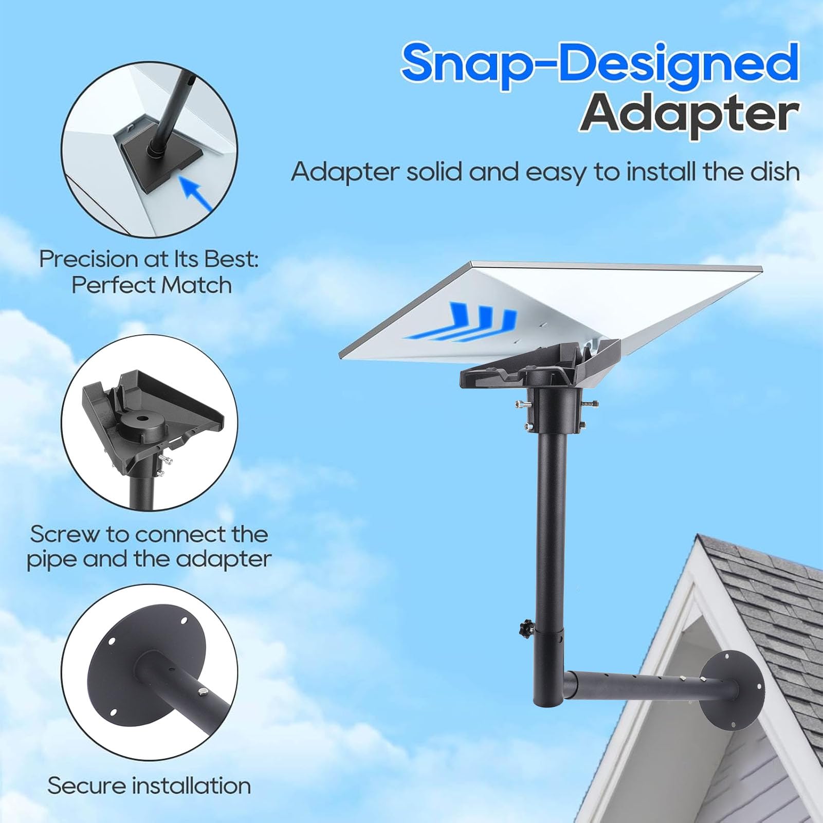 Gen 3 Mount, 360 Degree Horizontal Rotation Long Wall Mount with Pipe Adapter Heavy Duty Roof Mounting Kit for Gen 3 RE V4 Internet Kit