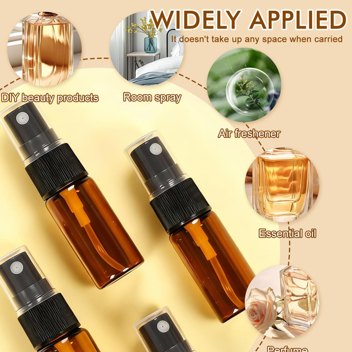 12 bottiglie in vetro ambrato vuote, rotonde, con atomizzatore trasparente, perfette per oli essenziali, aromaterapia e altri prodotti cosmetici (15 ml)