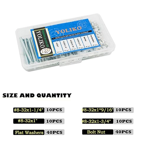 Miniatura 3 de 120 tornillos de máquina 832 perillastornillos de tracción, tuercas de perno, arandelas planas, kit surtido de acero al carbono, galvanizado,