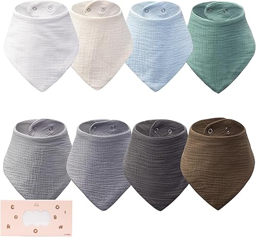Paquete de 8 baberos de muselina 100% algodón, baberos ajustables para bebés de 0 a 36 meses, niños y niñas