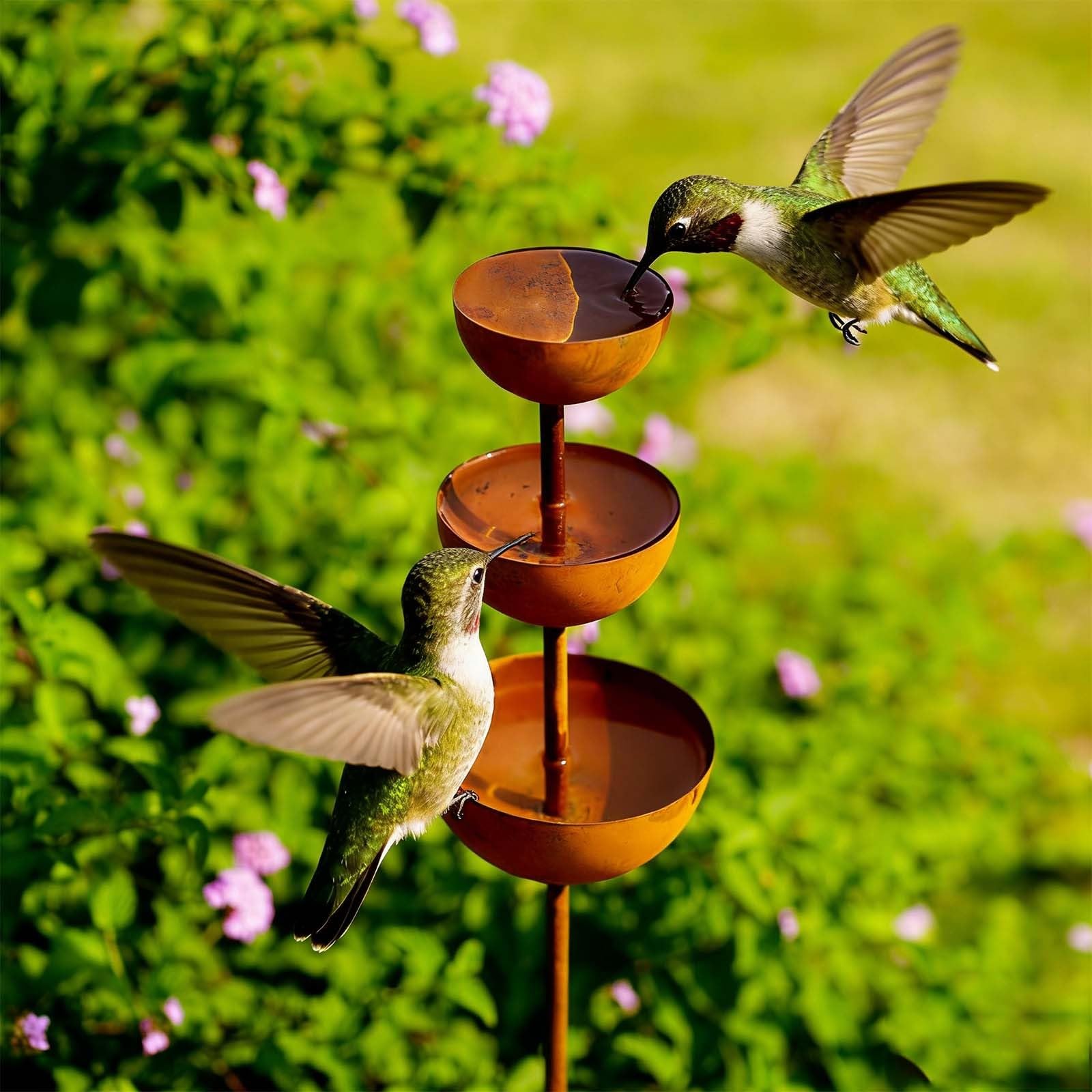 Mangeoire et baignoire pour oiseaux avec bols d'eau, piquet de jardin à 3 niveaux pour décoration extérieure, terrasse, cour, pelouse