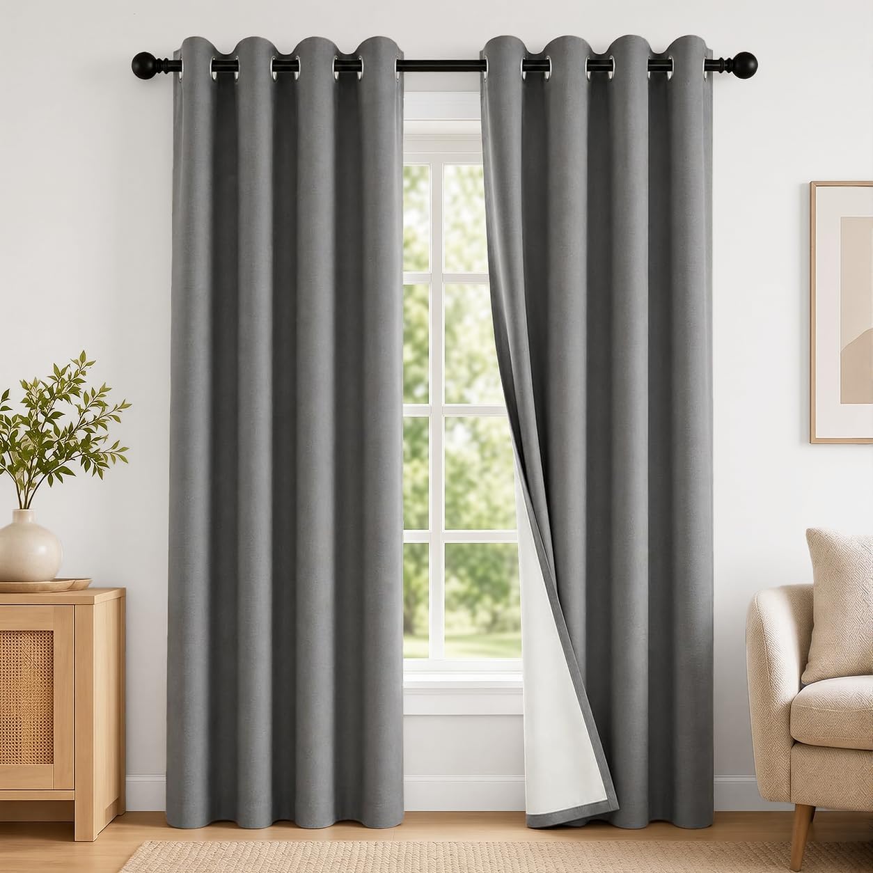 2 Panels 100% Blackout Curtains, Midweight Grommet Drapes