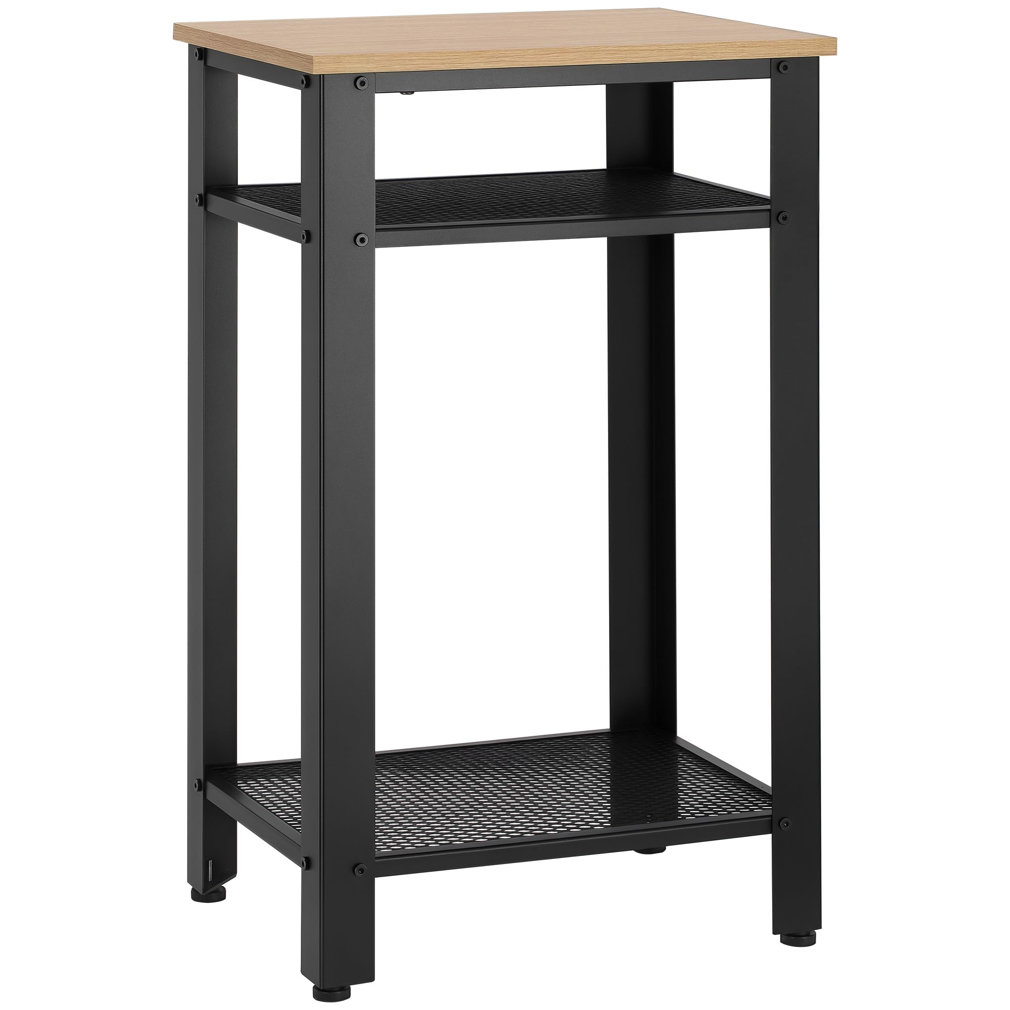 HOMCOM Mesa Auxiliar Mesita de Noche Industrial 45x35x75 cm Roble y Negro | 2 Estantes de Rejilla de Metal, Pies Ajustables, para Salón Dormitorio