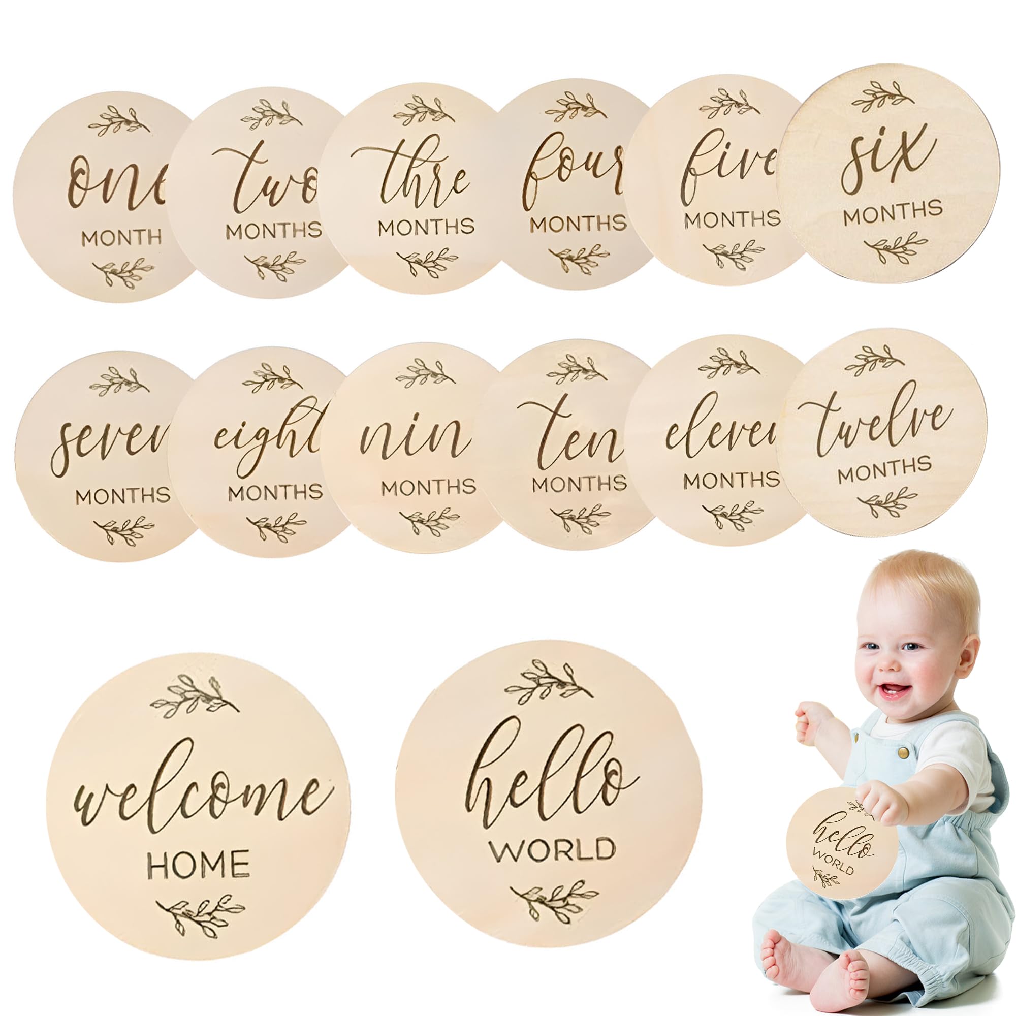 7PCS Wooden Baby Milestone Cards Double Sided Milestone Baby Cards Display Monthly Growth Baby Monthly Cards Baby Milestone Signs for New Parents Gift Set Newborn Infants 0-12 Months Growth Recording