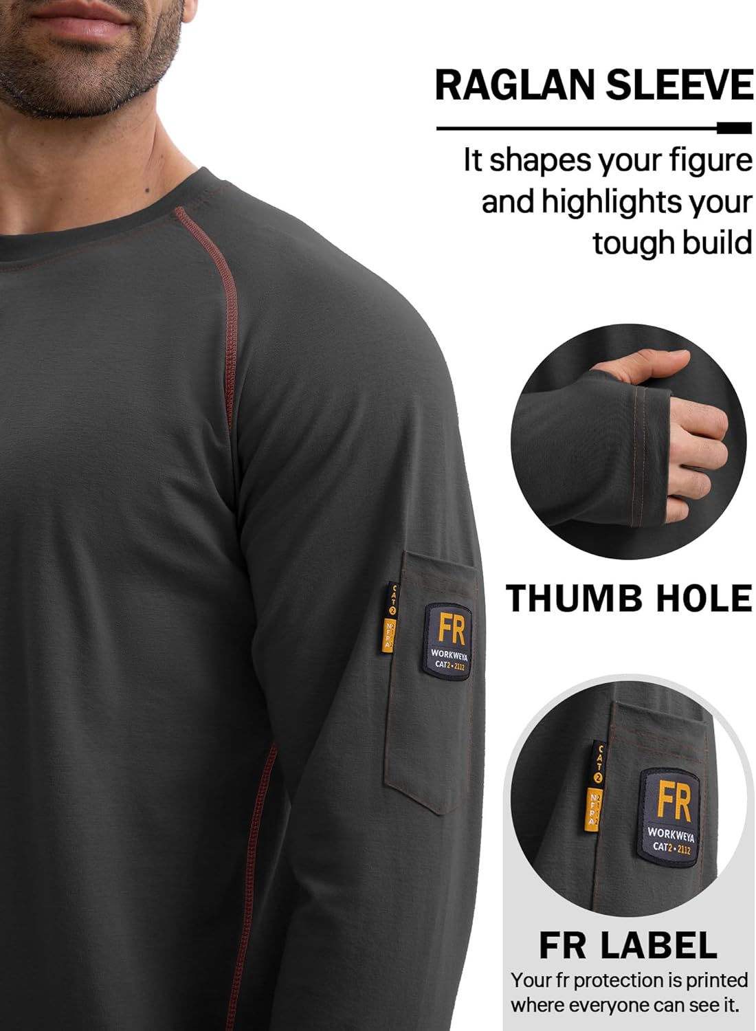 WORKWEYA FR Shirts for Men 6OZ Light Weight Welding Shirts Thumb Hole Stretch Breathable NFPA2112 CAT2 for Summer