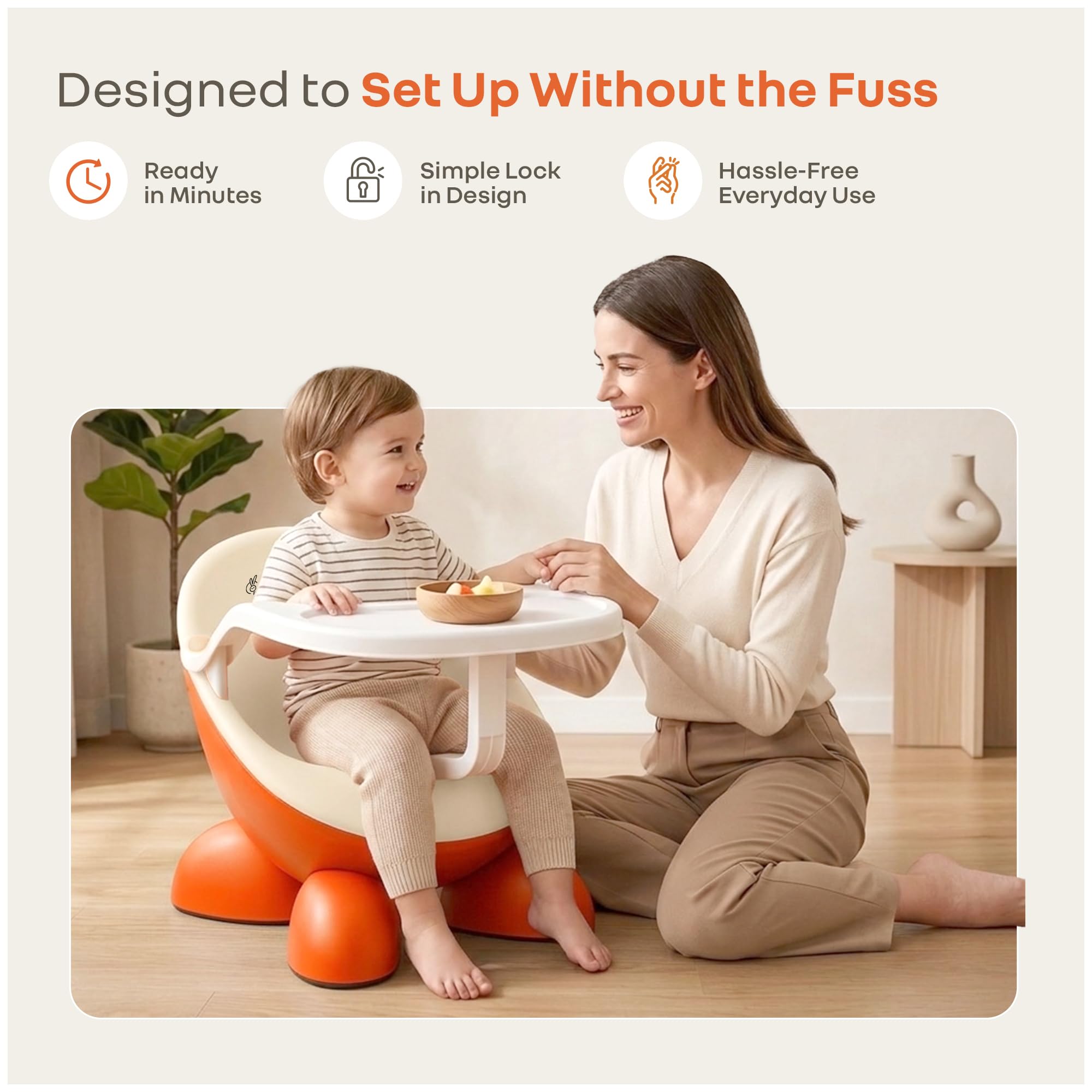 R for Rabbit Jelly Bean Fab 2 in 1 Multi-Functional Baby Study | Meal | Regular Kids Seating Chair with High Backrest for 6-36 Months Kid, Weight Capacity Upto 20Kgs (Cream Orange)