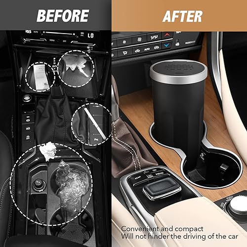 Miniatura 5 de 2 botes de basura para automóvil con tapa, portavasos con 3 tabletas de fragancia, prensa para abrir el cubo de basura del vehículo, mini cubo de