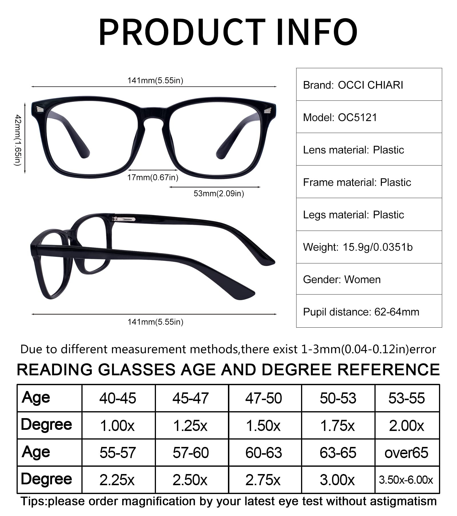 OCCI CHIARI Lightweight Men's Reading Glasses 1.0 Medium Rectangle Readers Glasses for Men Glasses for Reading Metal Spring Hinge (Black 100) - Image 3