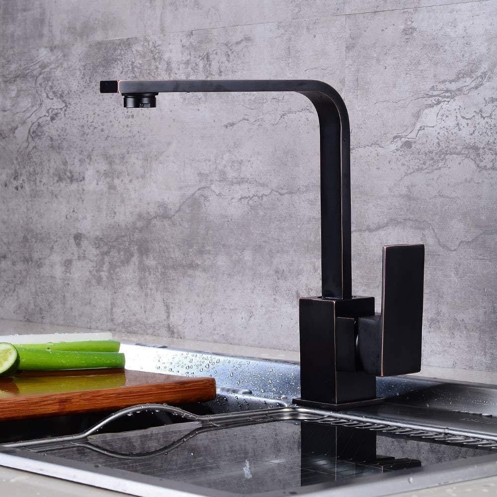 Mitigeur de cuisine noir monobloc robinet évier laiton à levier carré