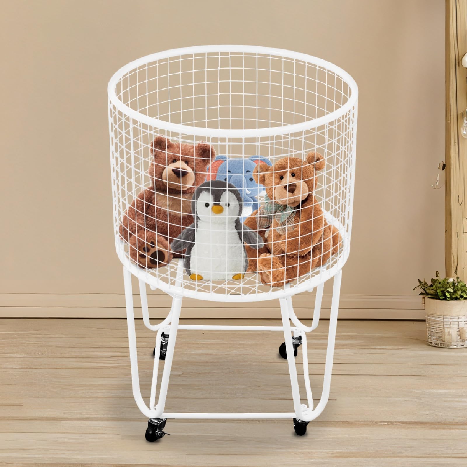 SFSLBFB Rolling Laundry Hamper Cart, Metal Basket Storage Organizer for Bedroom Bathroom Closet