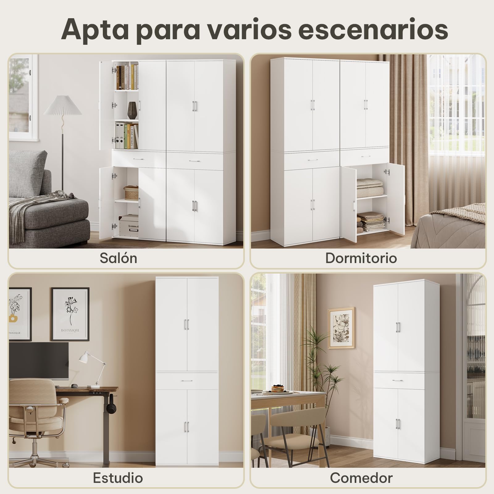 eSituro Armario de Oficina con Puertas, Armario de Almacenaje con 1 Cajón y 5 Estantes, Estantes Ajustables, 60x34x180 cm, Blanco