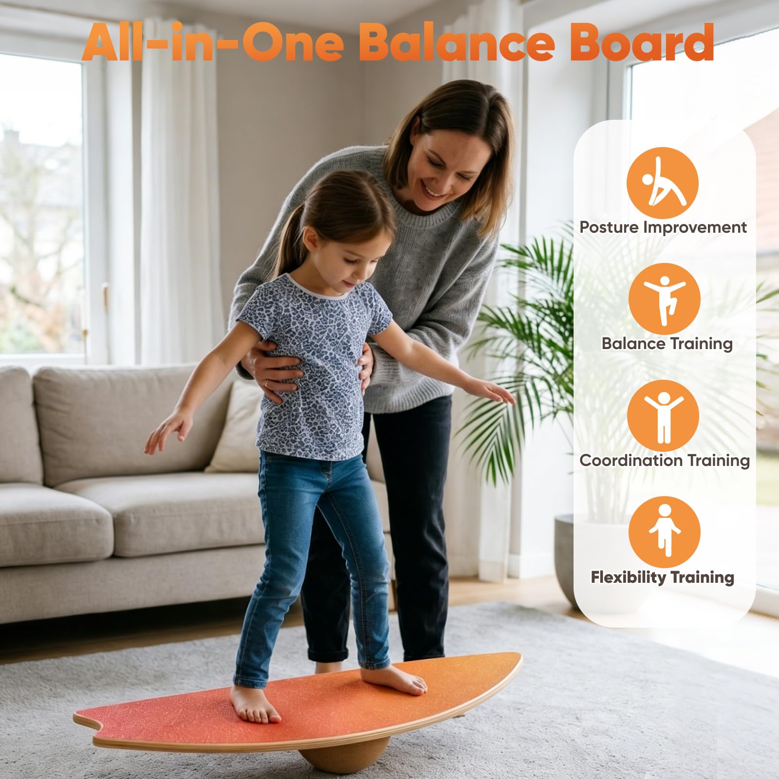 Balance Board per adulti, allenamento dell'equilibrio e allenamento core per l'allenamento a casa, tavola oscillante in legno con rullo, semisfera e palla d'equilibrio