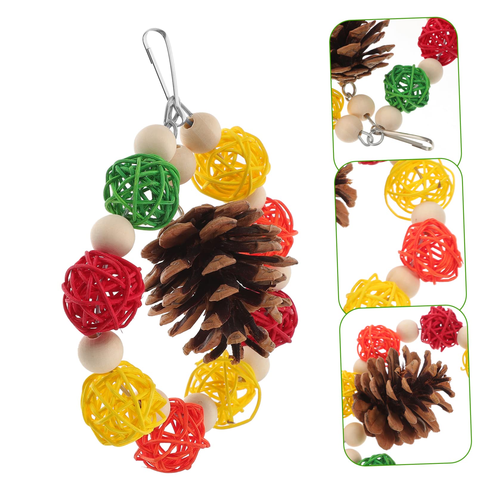 VANZACK 4pièces Jouet à Mâcher pour Oiseaux Cône De Pin Naturel Et Balles Rotin Accessoire De Jeu pour Perruches Et Perroquets Jouet De Foraging Suspendu