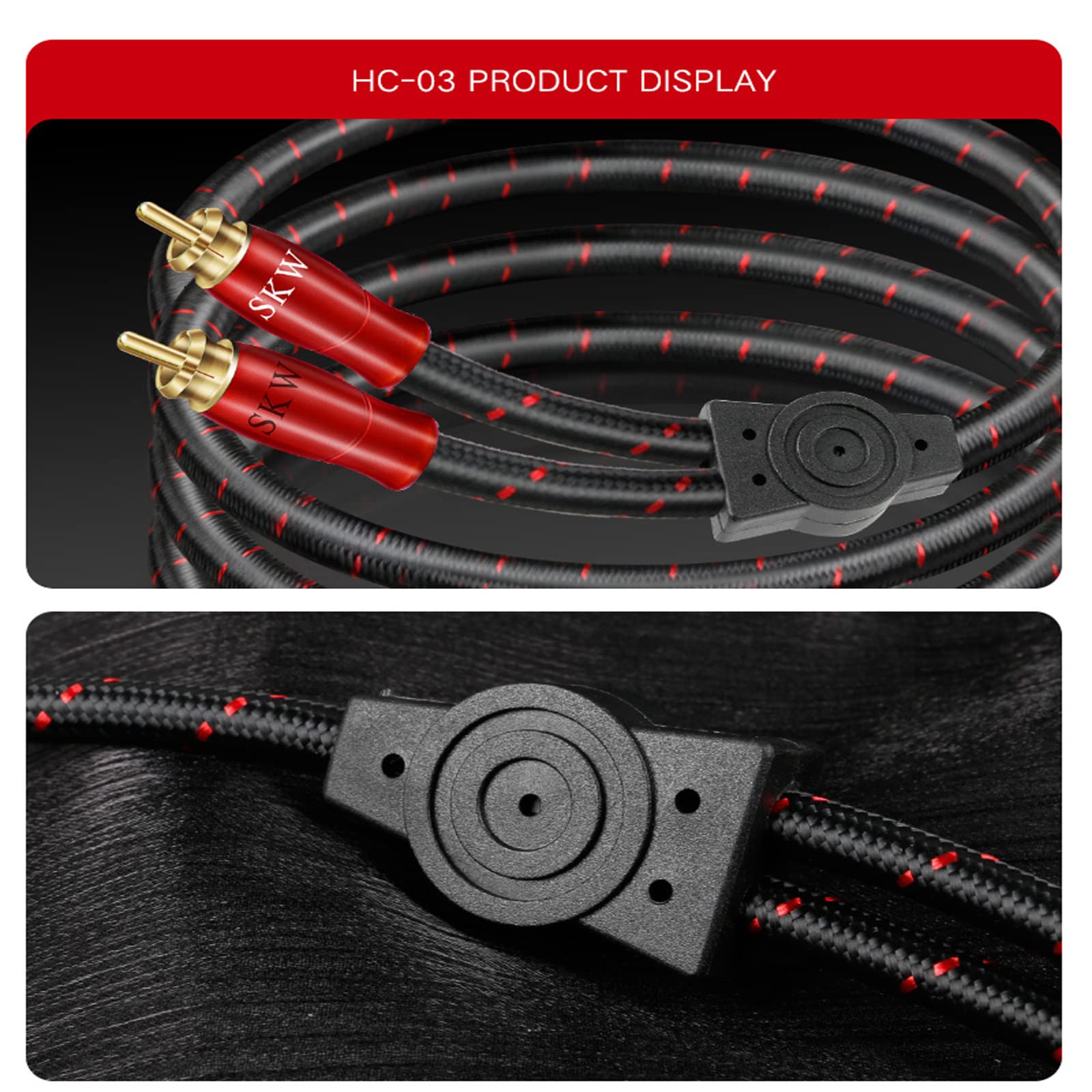 SKW Cavo jack da 3,5 mm a 2RCA, rame OFC - Cavo doppio schermato da RCA a jack per il collegamento di smartphone, tablet o PC all'amplificatore HiFi (2M, rosso)