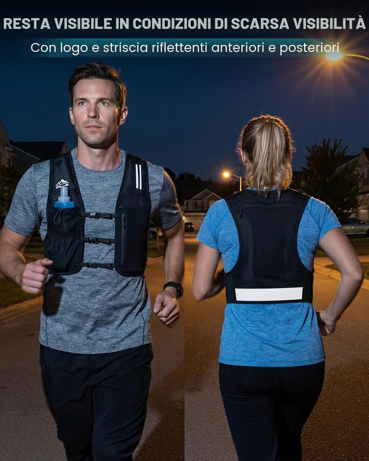 Zelvot Gilet da Running Unisex, Soft Flask 500ml, Porta Smartphone​ | 6 tasche, 3 cinghie regolabili, 213 g, neoprene traspirante, dettagli riflettenti per trail, ciclismo e maratona