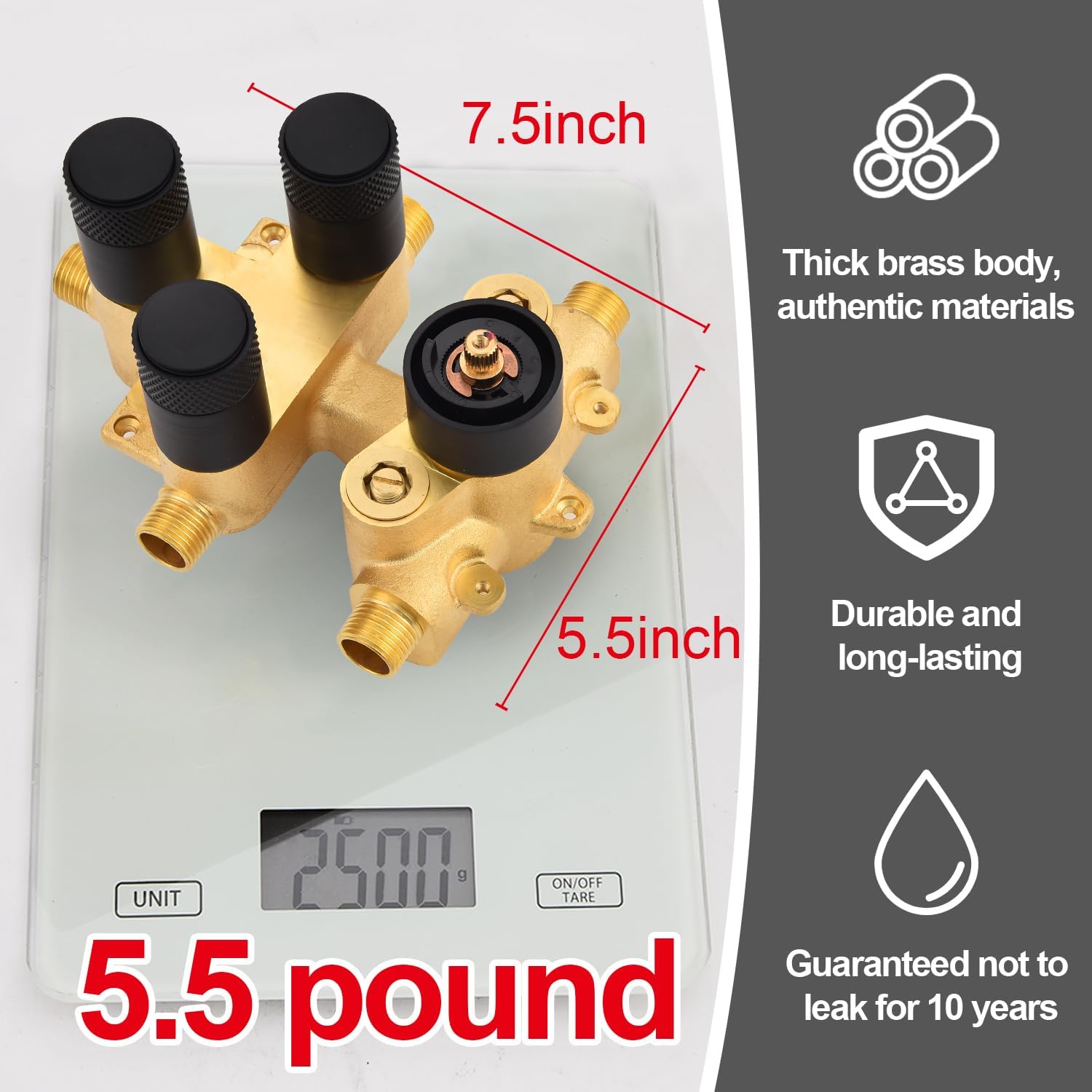 Modern Push Button 3 Way Thermostatic Shower Valve, Concealed Multi Function Brass Faucet Rough-In Mixer Shower Diverter Valve Kit Can Control Flow and On-Off Simultaneously, Matte Black