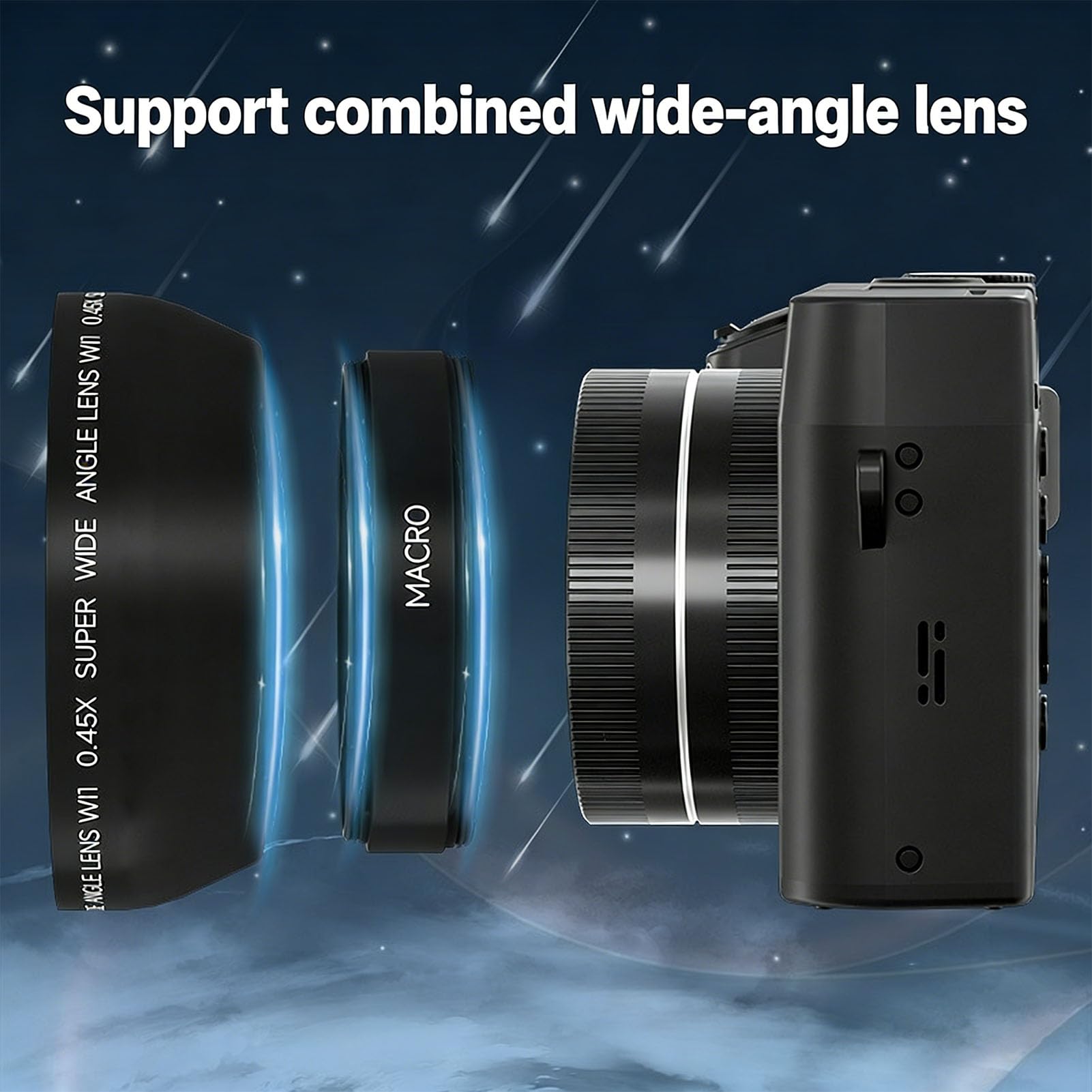 Sxhlseller Cyfrowy Aparat Fotograficzny 5K do Fotografii, Aparat 75 MP z 18-krotnym Zoomem i Podwójnym Obiektywem UHD, Autofokusem Wi-Fi i Aparatami Podróżnymi do Robienia zdjęć dla (BLACK)