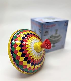 Classic Multicolour Spinning Tin Top Toy from KsmToys by Bolz. The Funny Buzzing Hum Gets Louder As The Top Spins Faster, 7.5