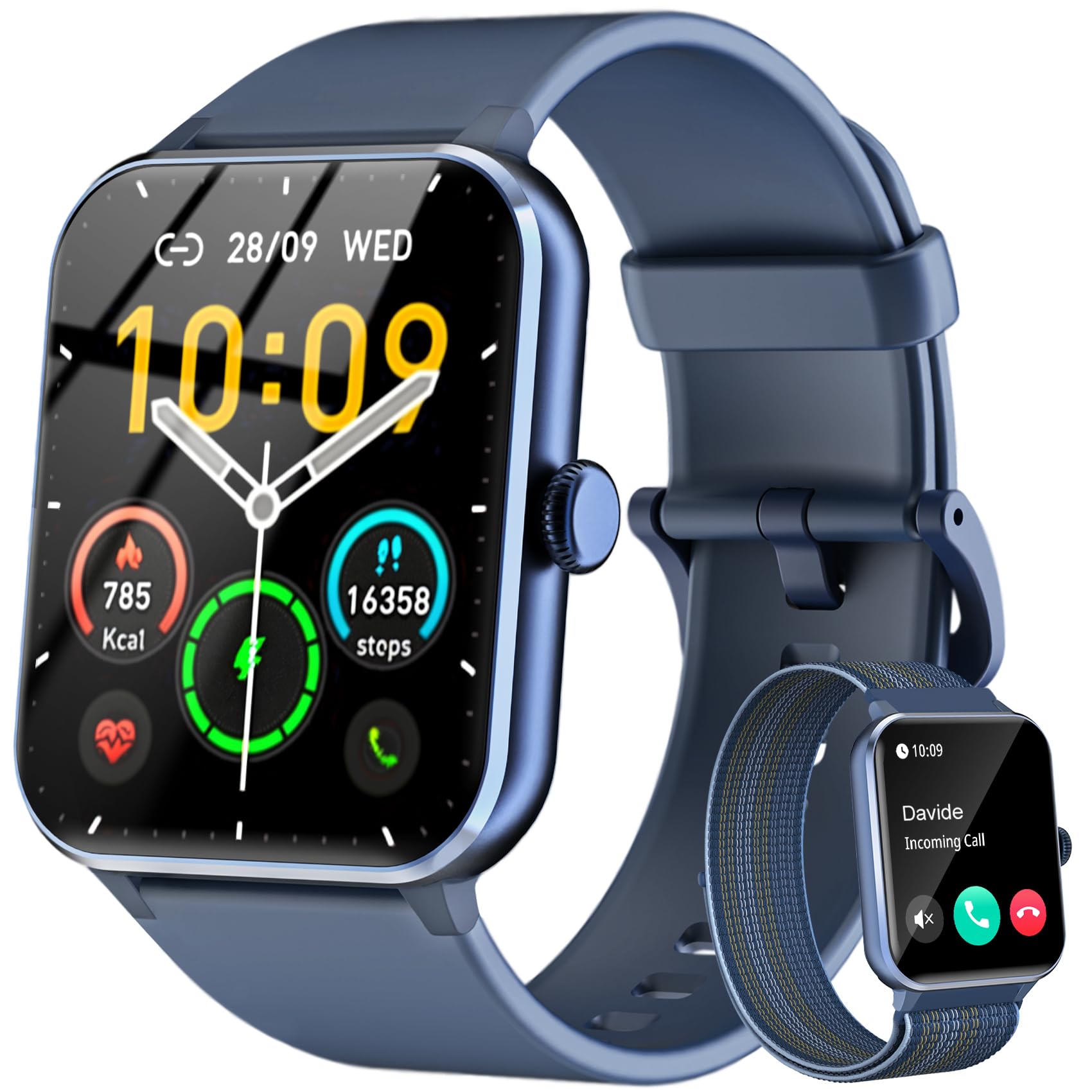 Smartwatch Uomo Donna, Orologio Fitness con Chiamate ,100 Modalità Sportive, 1.85" Smart Watch Monitor del SpO2/Sonno, 24H Cardiofrequenzimetro da Polso Fitness Tracker per iOS Android Smartphone