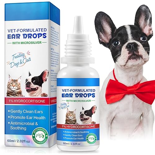 Cat & Dog Ear Infection Treatment Drops, Ear Cleaner to Soothe and Relieve Itchness, with 1% Hydrocortisone for Dog Ear Infections, Prevents Inflammatio, Treats Ear Infections- 2.02 Fl.Oz
