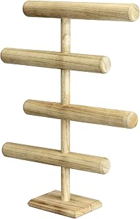 MOOCA Wooden 4-Tier Jewelry Display Stand, Wooden Necklace Jewelry Display Organizer Bracelet Holder for Shows, Wooden Bracelet Watch Display Stand, Oak Color