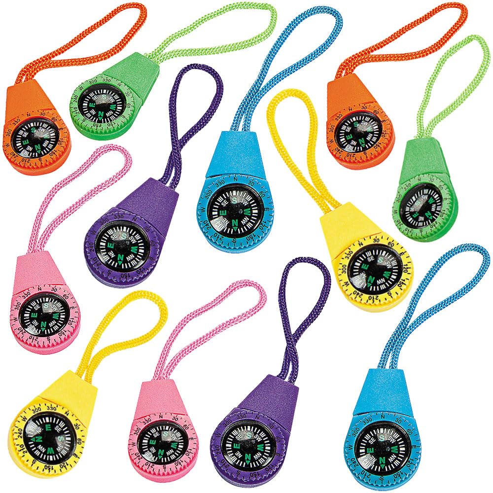 Fun Express Neon Compass On Cord (1 Dozen) - VBS Vacation Bible School Supplies/Decor - Bulk Novelty Toy