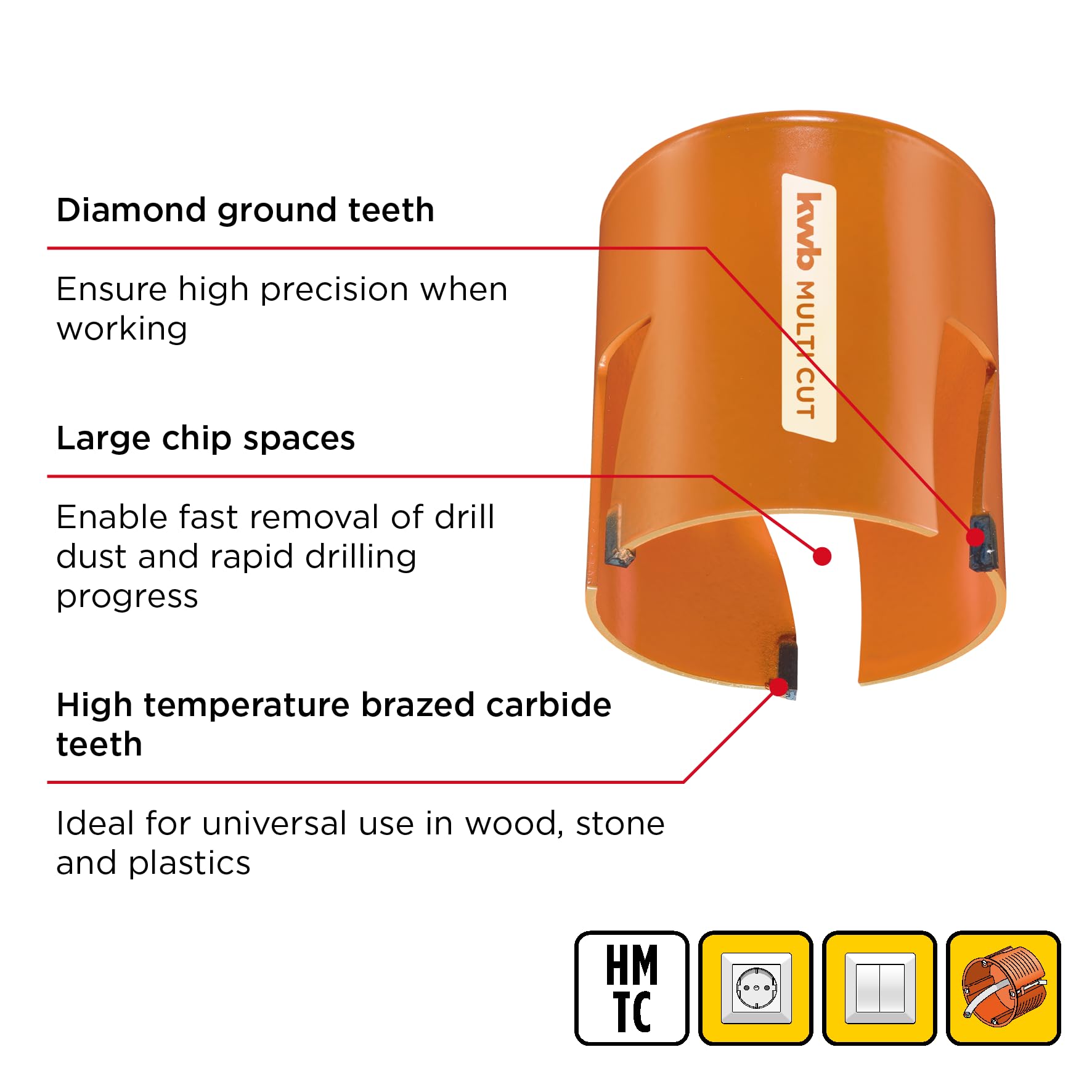 kwb Hole Saw diameter 112 Mm With High-Temperature Brazed, Diamond-Ground Teeth, Fast Chip Removal, 6 Mm Centre Drill for Universal Use - Image 2