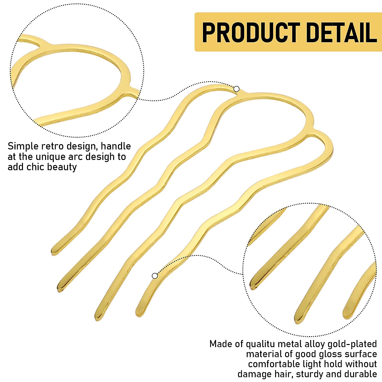 Metall haargabel haarclips Stick 6 stücke 90 mm u Form Haar pin bun stecker Halter Gold Silber Haar Styling Tool (Color : Golden Silver)