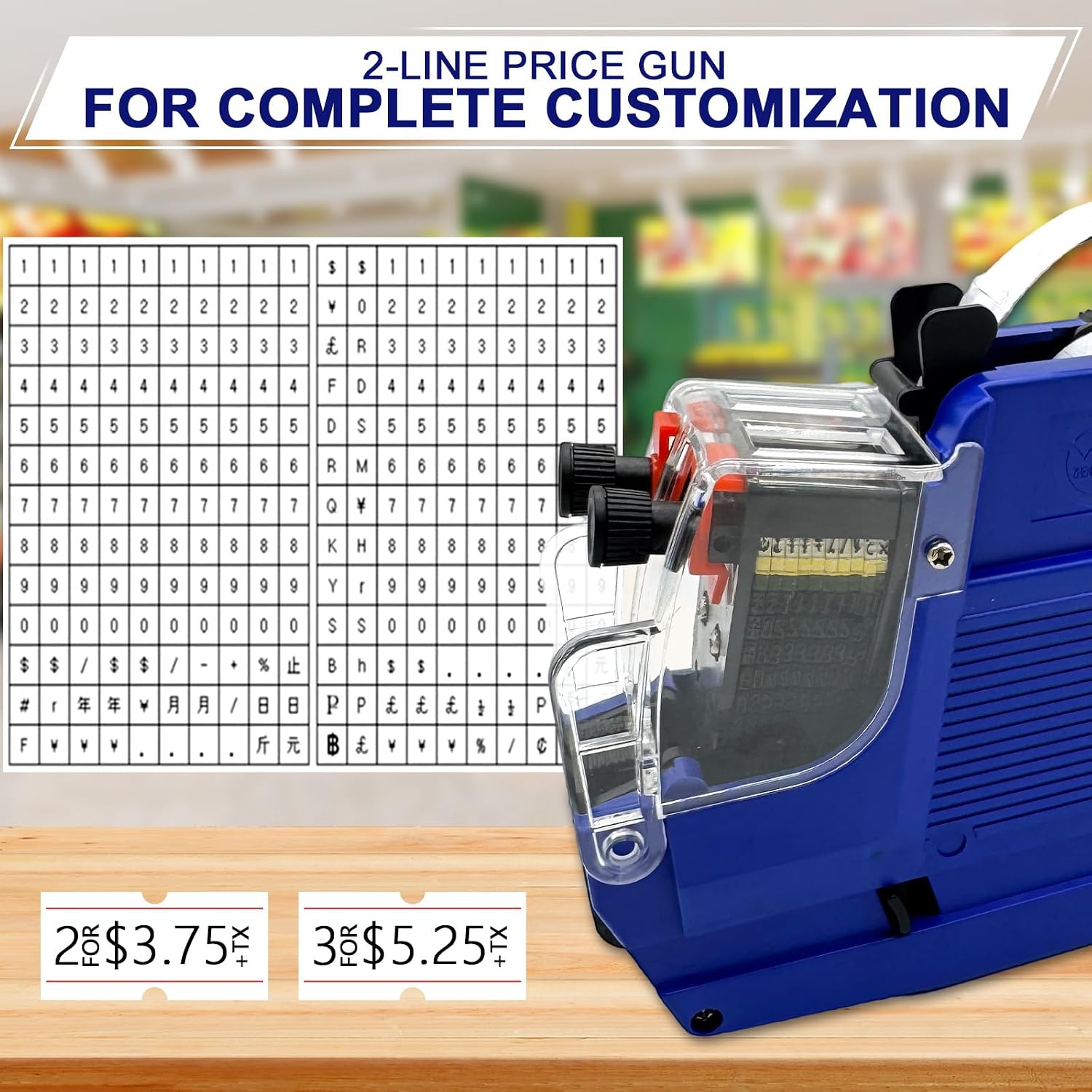 MX-6600 Pricing Tag Gun, 2 Line 20 Bit Pricing Sticker Gun, Labeler-Sticker Maker Machine,Label Maker Kit:1 Price Label Printer Machine, 5 Roll Labels (Blue)