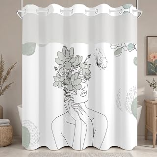 Minimalist Artistic No Hook Shower Curtain with Snap in Liner
