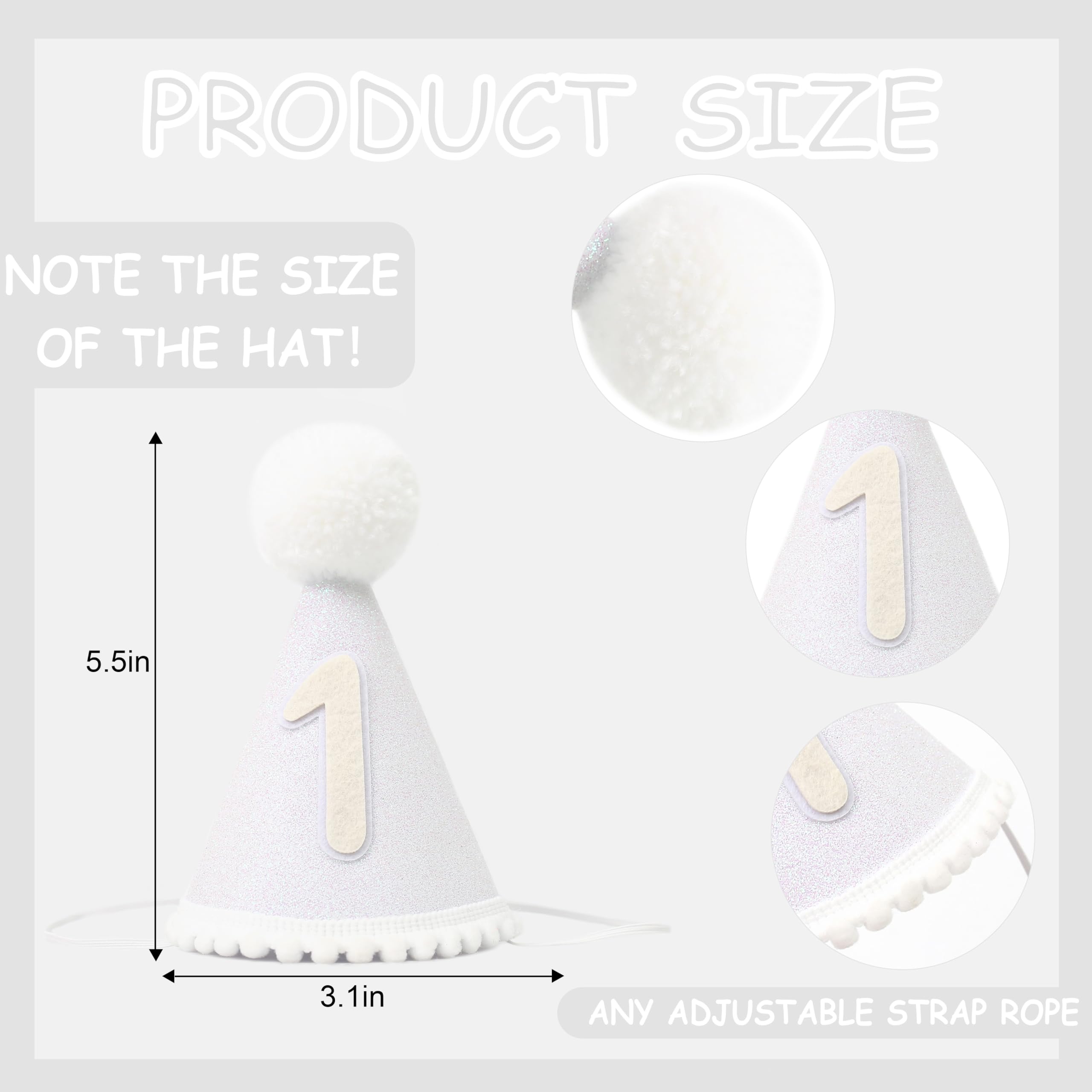 Glitter Boho 1st Birthday Hat - Conical Cap for Baby Celebration Crown Props