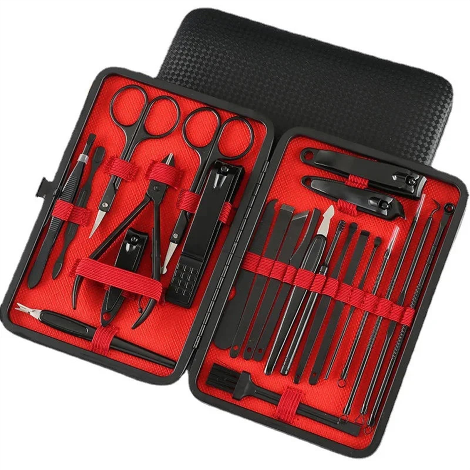 YJYJY Manicure Kit 24PCS Stainless Steel Nail Clipper Set Eyebrow Clip Acne Needle Scissors Pliers Pedicure Knife Dead Skin Removal Tools Travel