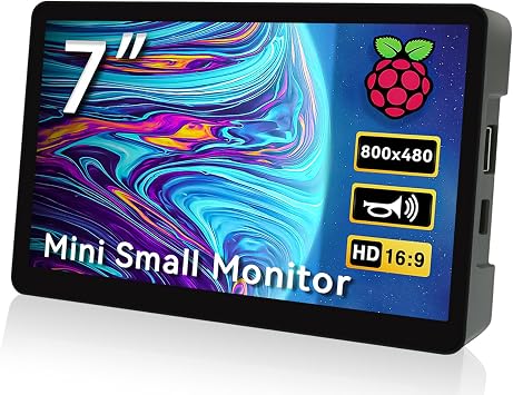 HAMTYSAN 7" Raspberry Pi Screen 800x480 Mini HDMI Monitor with Case LCD Screen Display for Raspberry Pi 5/4/3/2/ Jetson Nano Win11/10/8/7 Dual Speaker Non-Touch