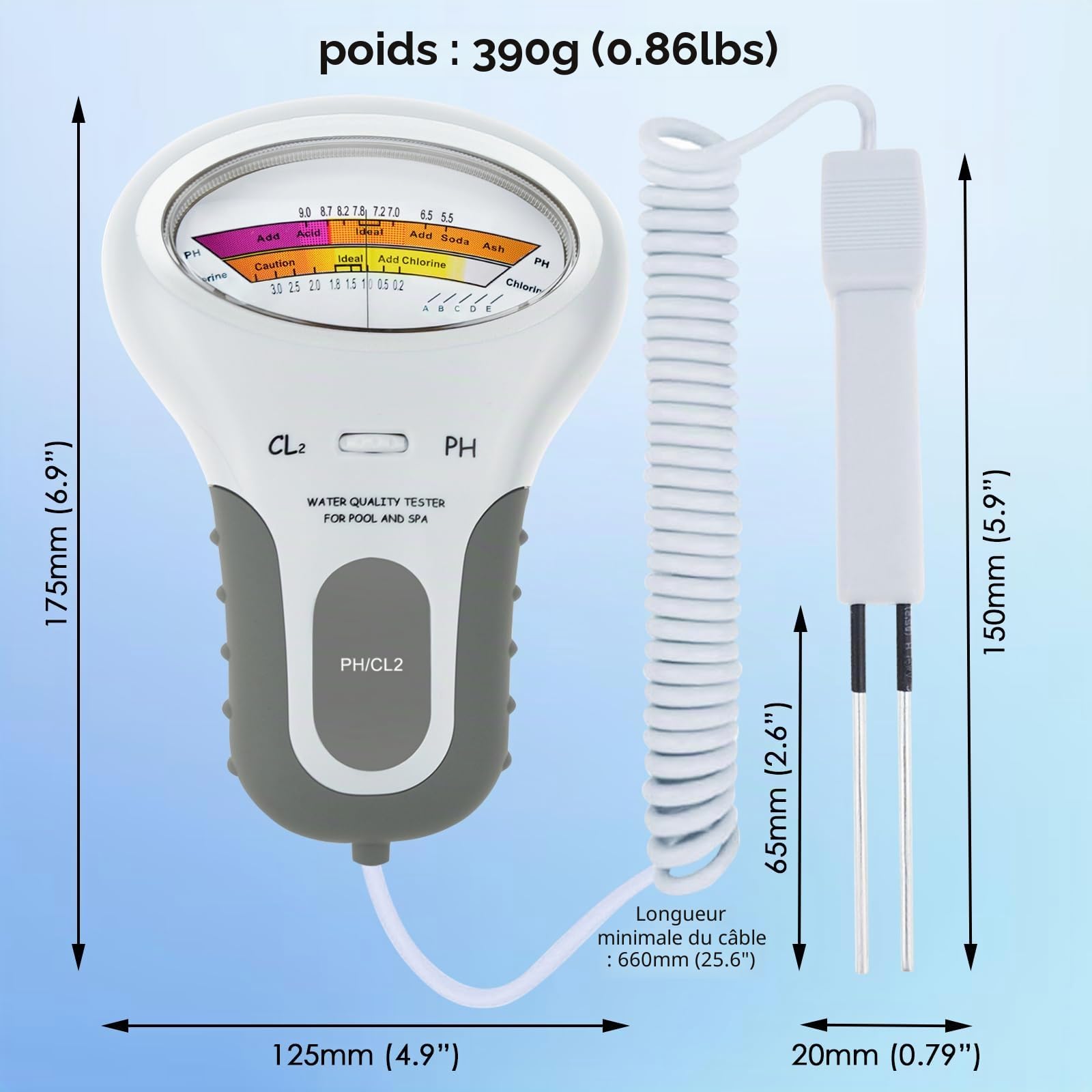 Portable Eau Qualité Analyse Chlore & PH Mètre Nager Bassin Testeur Surveillance Analyseur