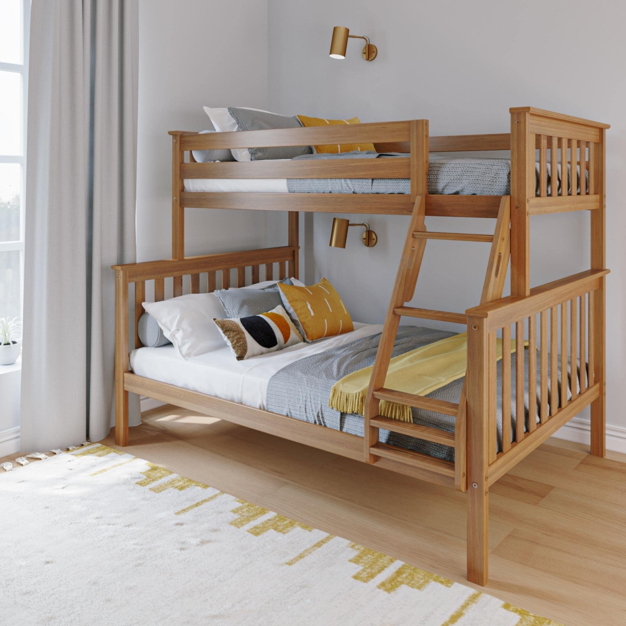 Max & Lily Bunk Bed Twin Over Full Size with Ladder, Solid Wood Platform Bed Frame with Ladder for Kids, 14" Safety Guardrails, Easy Assembly, No Box Spring Needed, Pecan (only box 3 of 3) (incomplete)