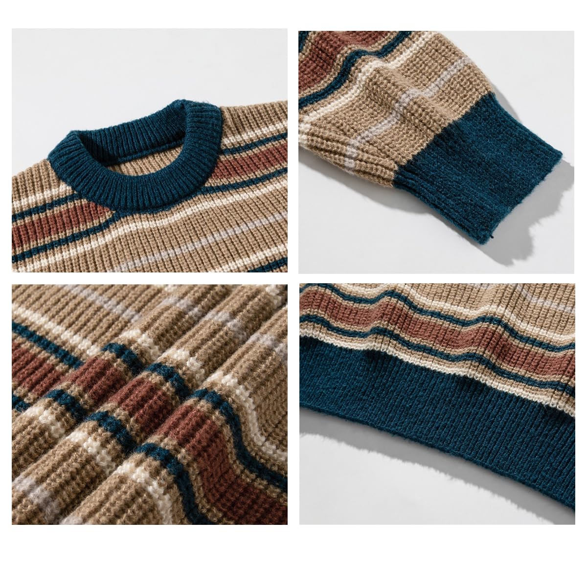 POHADON Y2k Herren-Pullover, gestreift, Vintage, ästhetisch, Opa, Strickpullover, Tops, langärmelig, Rundhalsausschnitt, Grunge-Kleidung