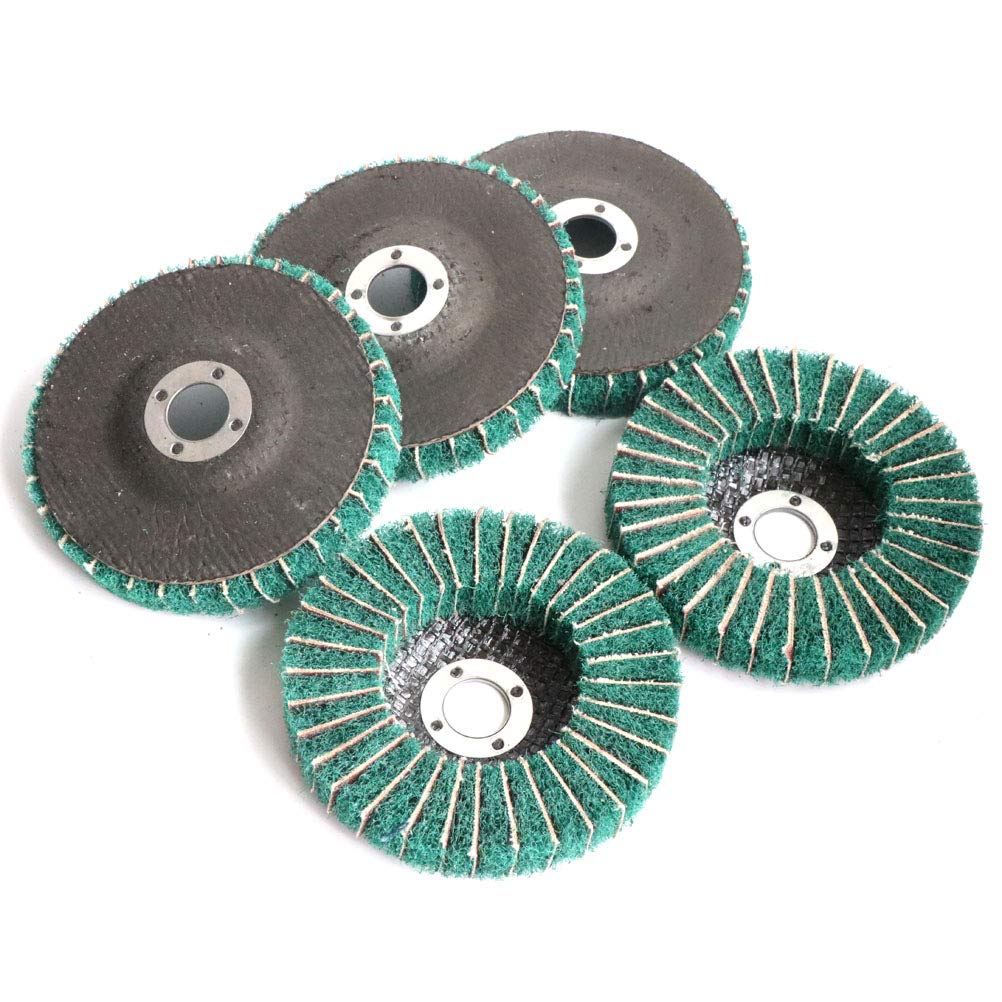 FPPO 5Pcs 4.5" x 7/8" Nylon Fiber Flap Disc Polishing Grinding Wheel,Scouring pad Buffing Wheel for Angle Grinder, Polishing Tools (Grit 120)