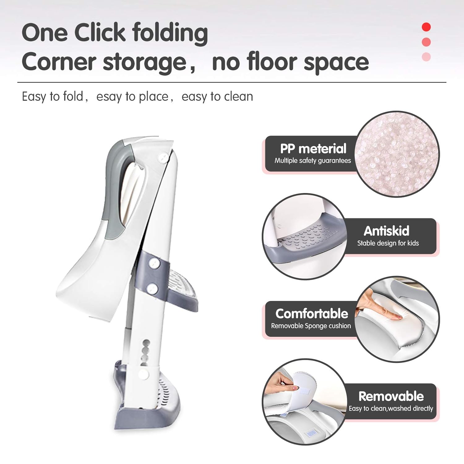 Potty Training Seat with Ladder, Toddler Toilet Seat with Step Stools Non-Slip Potty Chair for Kids, Adjustable Foldable Toilet with Splash Guard and Handles for Boys Girls (White-Gray) : Baby