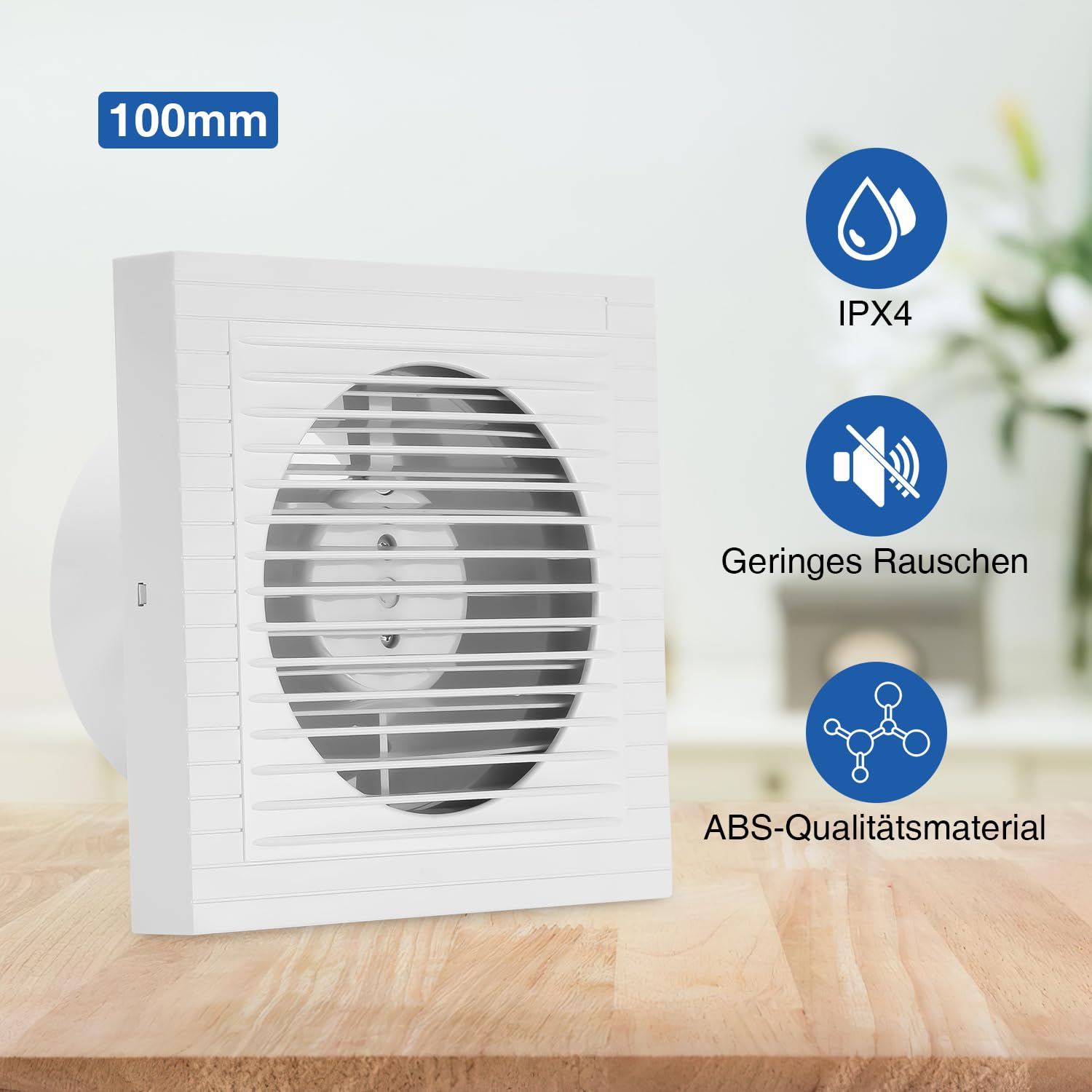 Ventilador extractor de 100 mm, para baño, 130 m³/h, 18 W, color