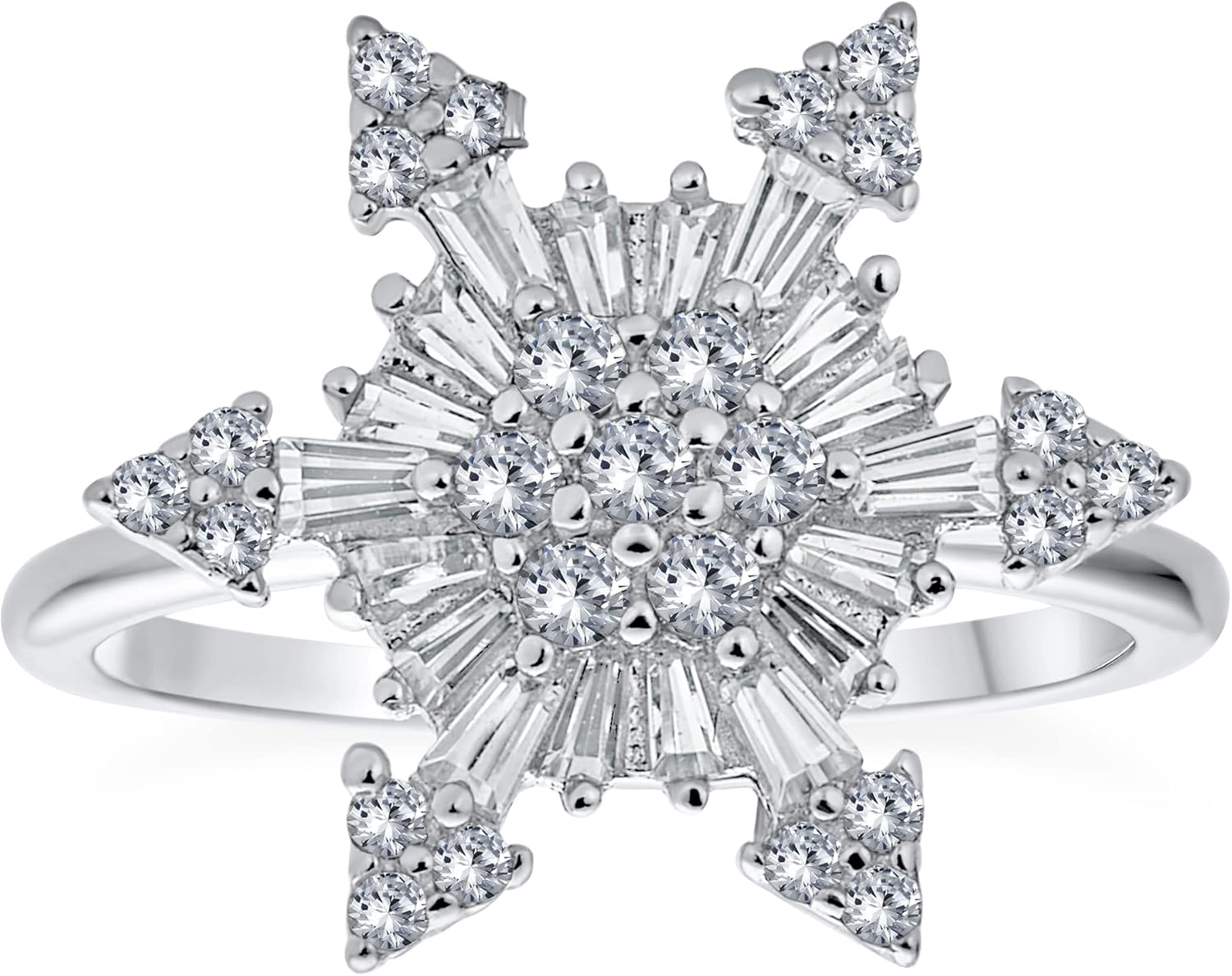 Bling Jewelry Winter Holiday Christmas Statement 2 Tone Blue Clear Cubic Zirconia Flower Cocktail Snowflake Spinner Ring For Women .925 Sterling Silver