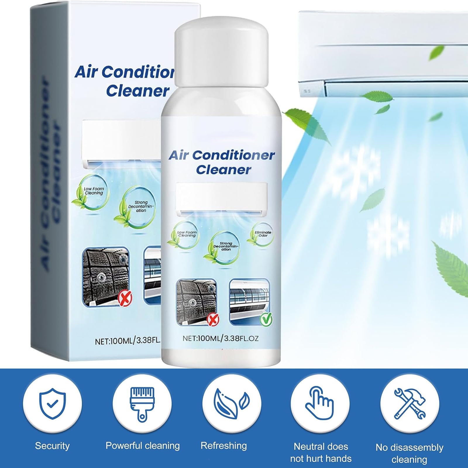Air Conditioner Cleaner,Nettoyant Pour Climatisation,Spray de Nettoyage pour Climatisation,Multifonctionnel Vaporisateur de Climatiseur,Mousse Nettoyante Pour Climatiseur