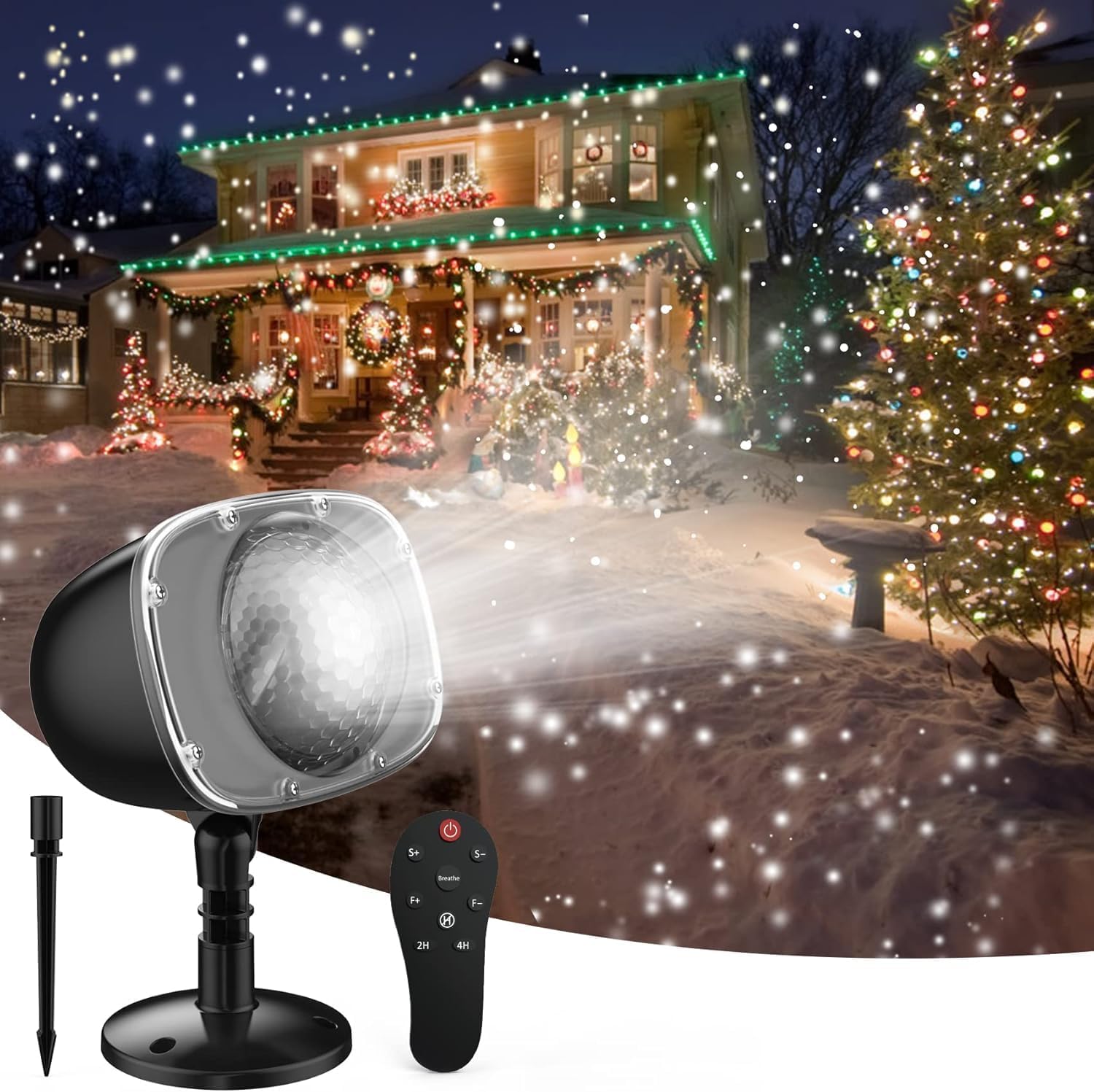 Elec3 Christmas Snowfall LED Projector Outdoor, Waterproof Rotating Snow Projection Snow Decorative Projector Lights with Timer, Remote for Halloween Party, Wedding, Garden, Xmas Decoration