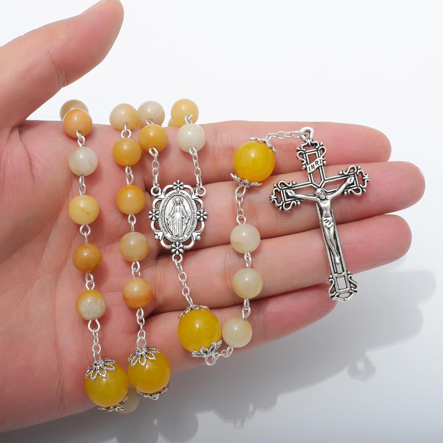 KOMI Gemstone Beads Rosary Catholic for Women 18K Gold Plated Rosaries Beads Necklace Christian Catholic Gifts - Image 3