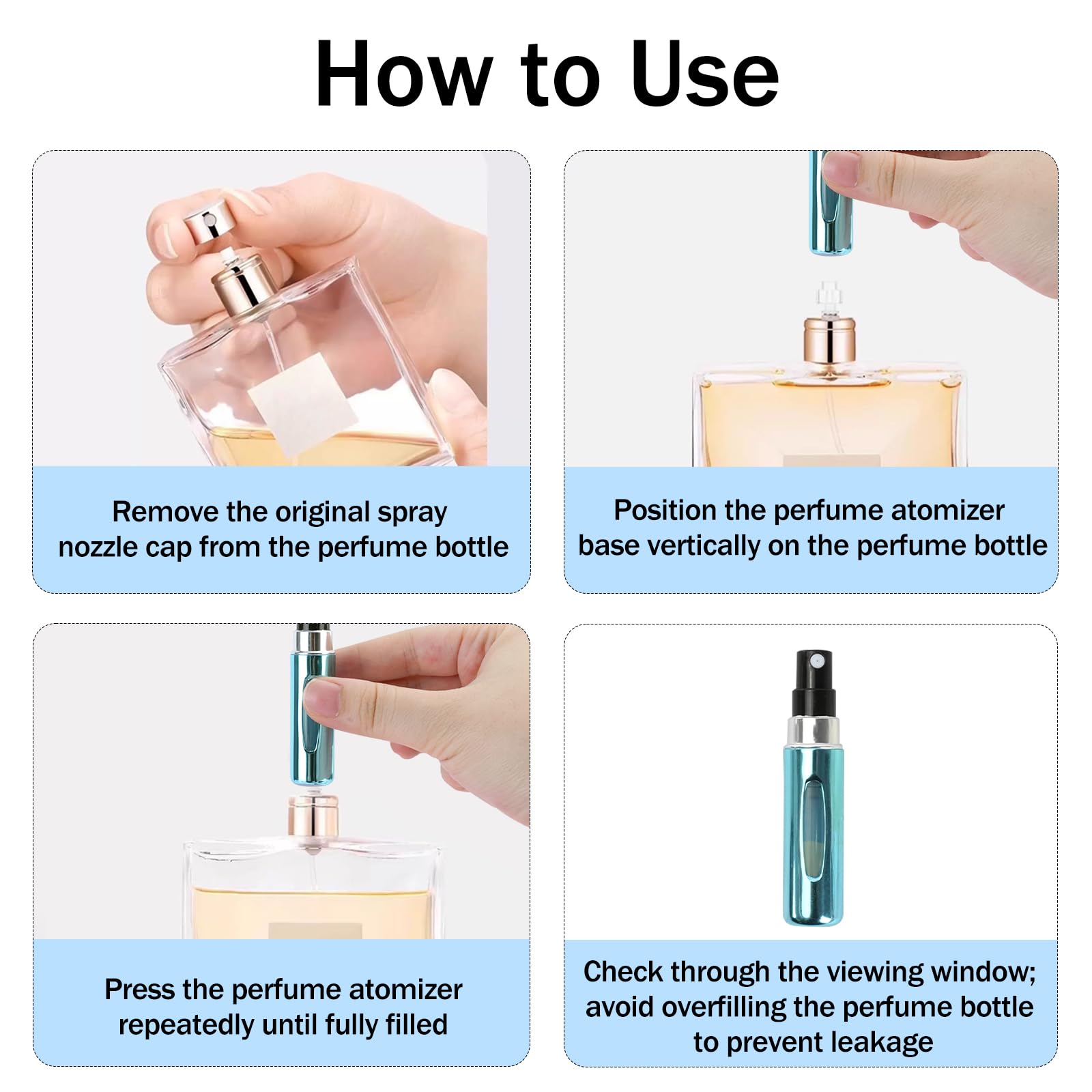 Mini-Parfümzerstäuber, nachfüllbar, tragbar, 5 ml, Sprühduft, Pumpetui für Damen und Herren, kleine Sprühflasche für Reisezubehör, 10 Stück