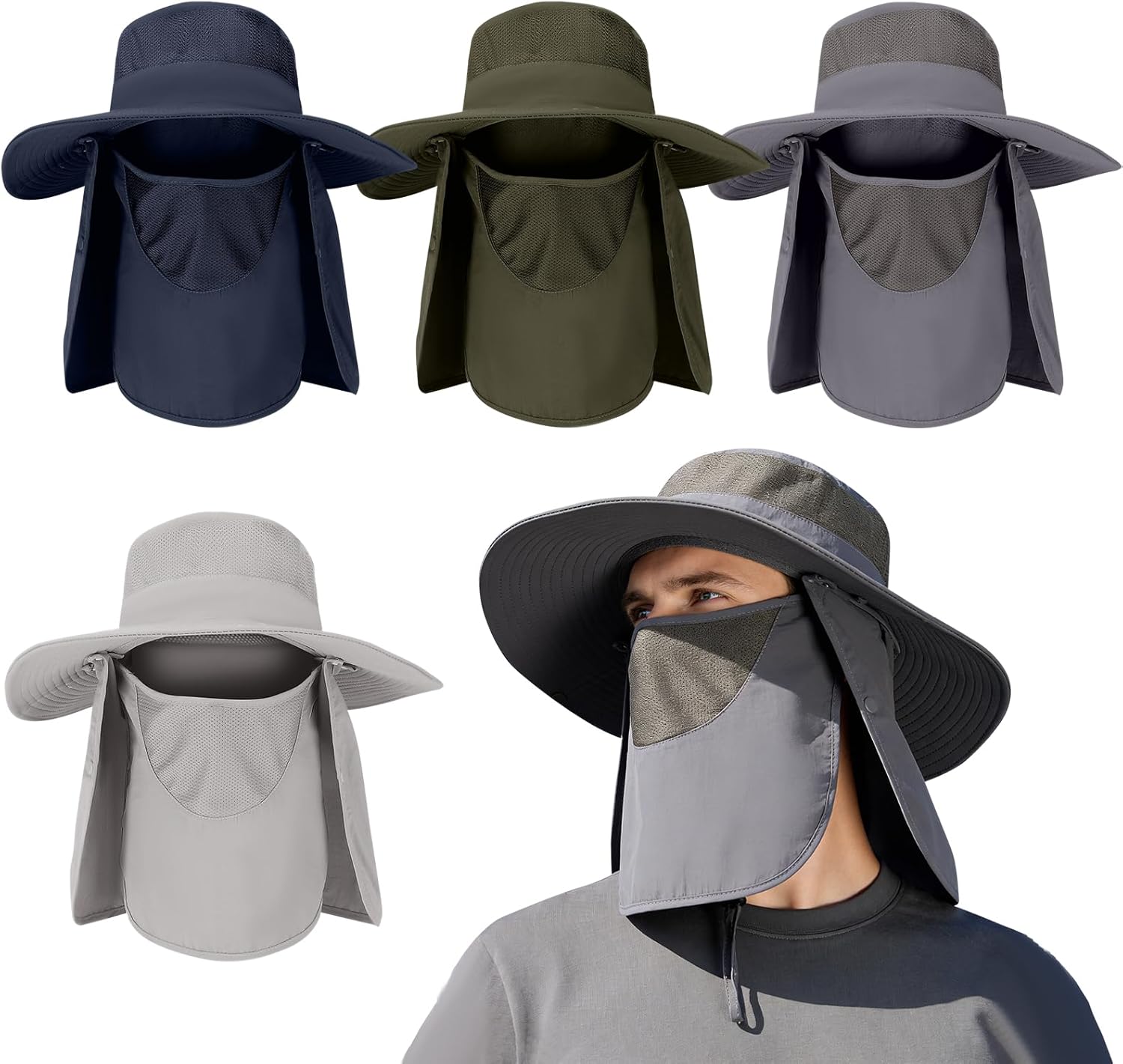 4 Pack Sun Hats for Men Women UPF 50+ Wide Brim Fishing Bucket Hat Summer Outdoor UV Protection Adjustable Neck Flap