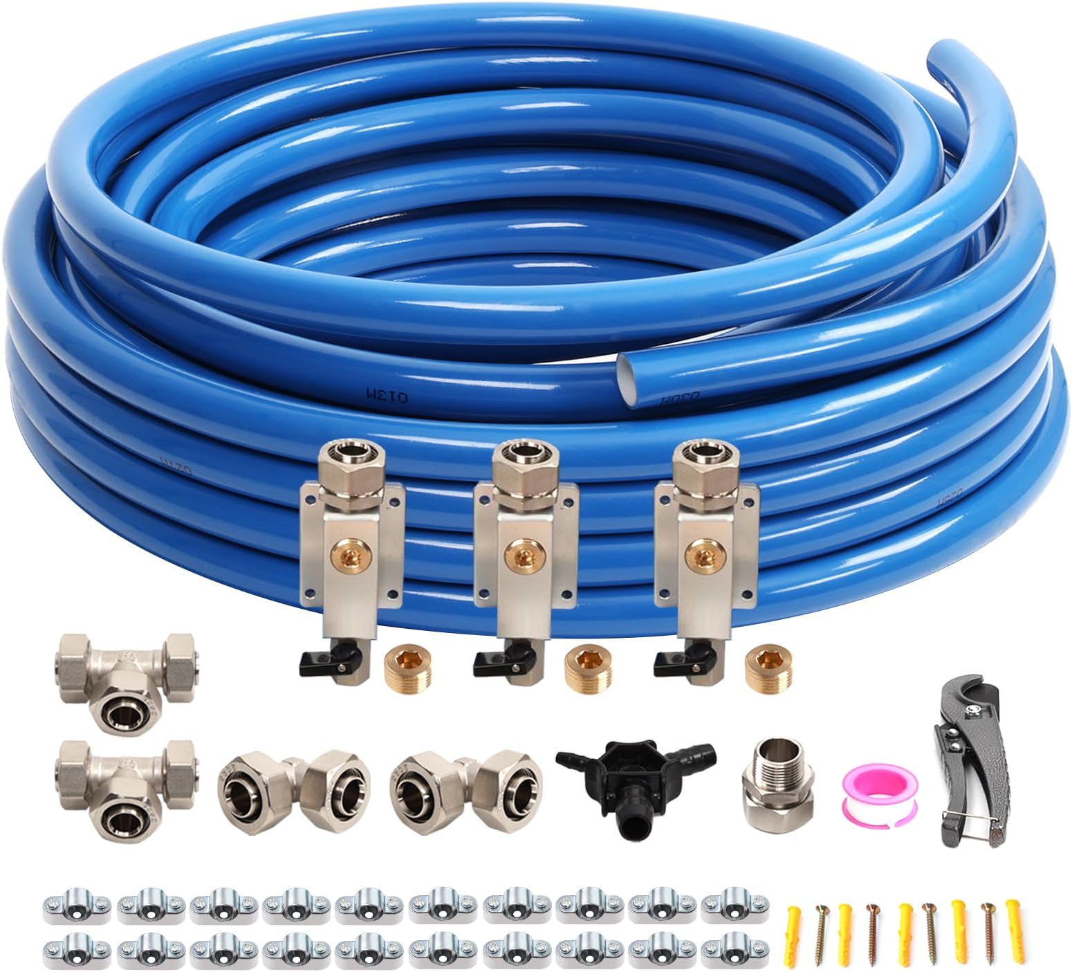 3/4"×100'&200'&300' Compressed Air Line Kit,HDPE-Aluminum-HDPE Piping,Includes 2×NPT Right Angle Fittings and 2×NPT Tee Fittings,Leak Proof&Easy to install Garage Air Line Kit,Shop Air Line Kit