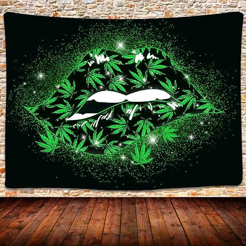 UHOMETAP Tapiz de hojas de marihuana verde psicodélica, 80 x 60 pulgadas, dormitorio, sala de estar, oficina